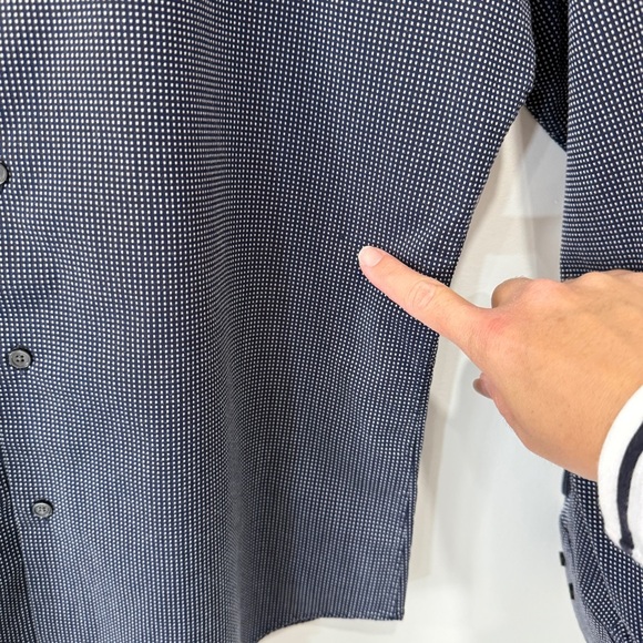 Calibrate Trim Fit Navy and White Checkered Men's Dress Shirt 16 - Picture 7 of 17